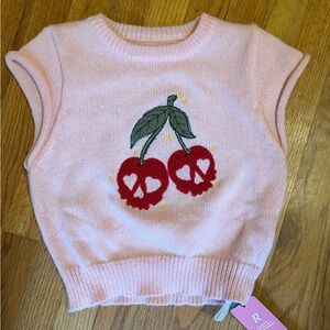 ROMWE Pink Knit Cherry cropped sweater  with Red Cherry Accent-M